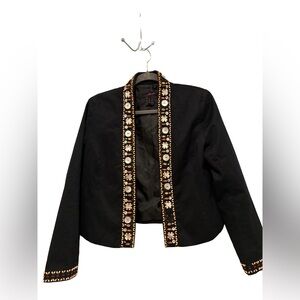 Willi Smith Black Open-Front Jacket with Gold & Pearl Trim